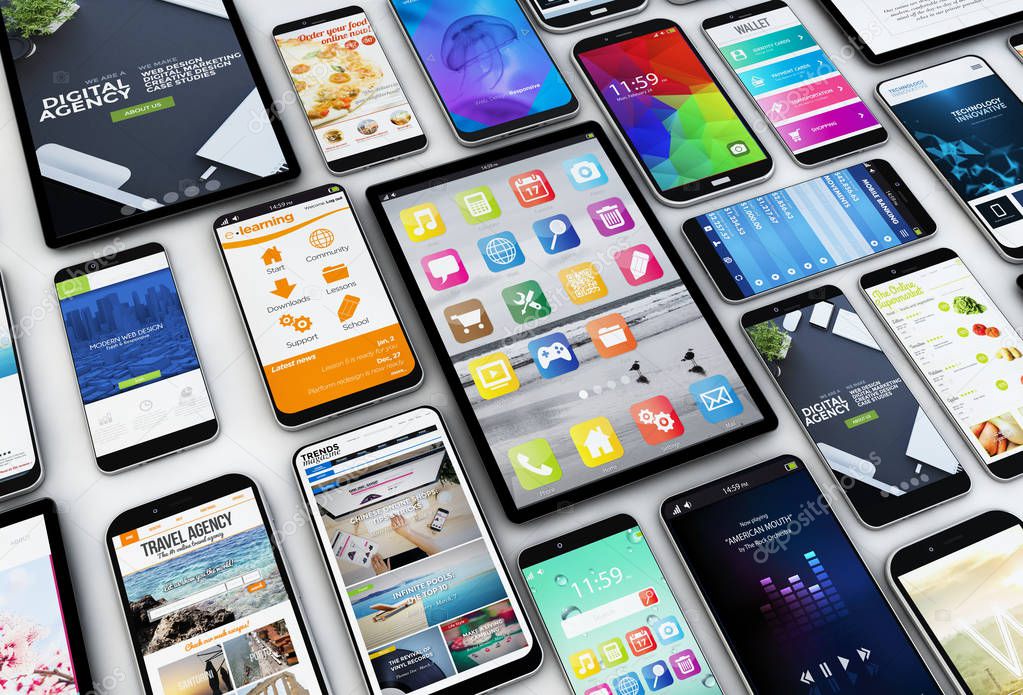 different modern devices collection,  3d rendering