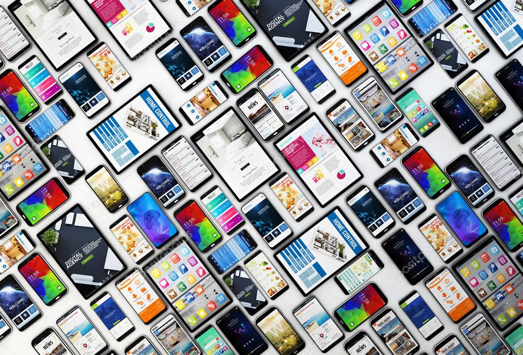top view of different modern devices collection