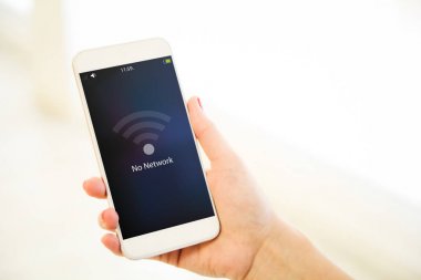hiçbir ağ gösterilen smartphone tutan el