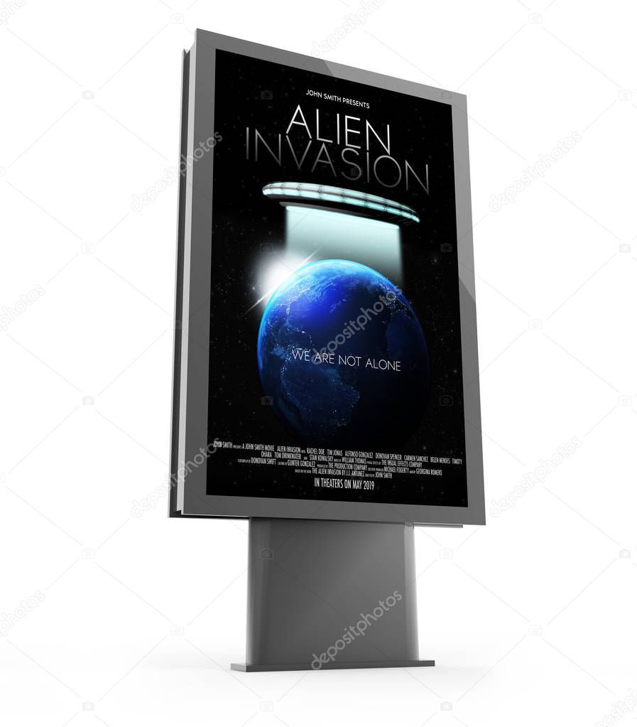 3d rendering of movie poster street marketing billboard