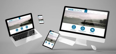 web tasarım web sitesi, duyarlı tasarım, 3d render ile uçan aygıtları