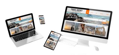 Seyahat Acentası Web sitesi, duyarlı tasarım, 3d render ile uçan aygıtları