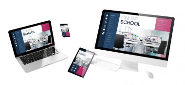 flying devices with online school website, responsive design, 3d rendering