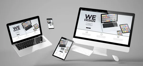 Létajících Zařízení Jsme Design Web Responsivní Design Vykreslování — Stock fotografie