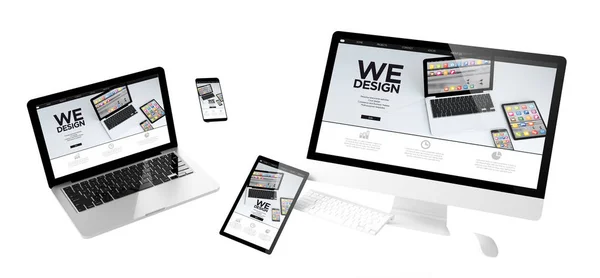 Fliegende Geräte Mit Webdesign Responsivem Design Rendering — Stockfoto