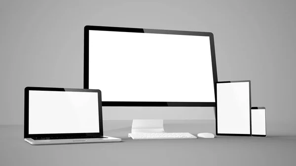 Компьютерные Гаджеты Белыми Пустыми Экранами Рендеринг — стоковое фото