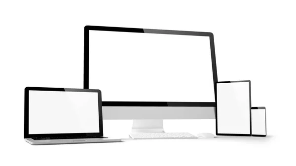 白い空白の画面 レンダリングと隔離されたコンピュータ ガジェット — ストック写真