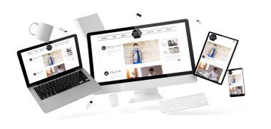 blog web sitesinde ev ofis, 3d render cihazlarla