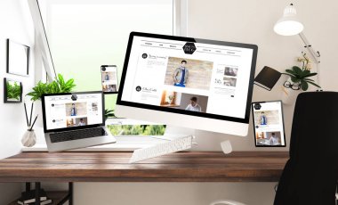 blog web sitesinde ev ofis, 3d render cihazlarla
