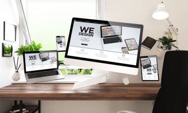 Biz aygıtlarla tasarım Internet sitesi, 3d render