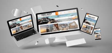 Seyahat Acentası Web sitesi, 3d render ile ofis cihazları
