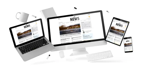 Kantoor Spullen Apparaten Met Nieuwswebsite Rendering — Stockfoto