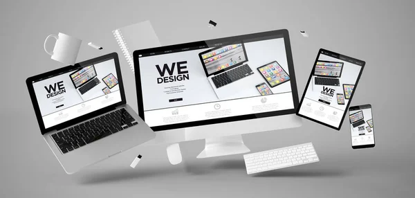 Dispositivos Con Nosotros Diseñamos Web Site Representación —  Fotos de Stock