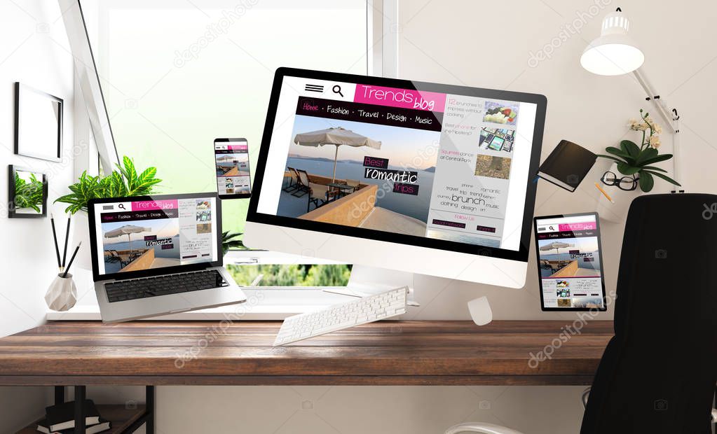devices with trends blog website, 3d rendering