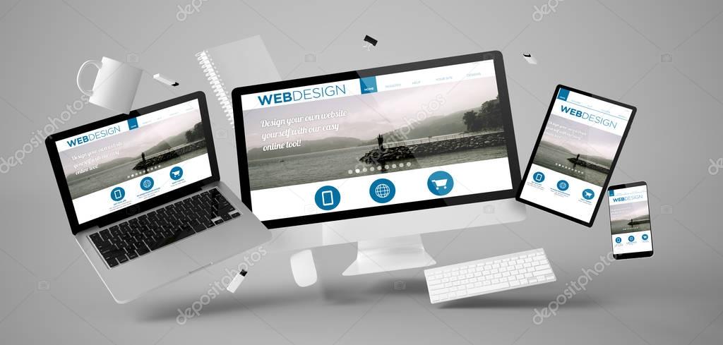 devices with web design website,  3d rendering