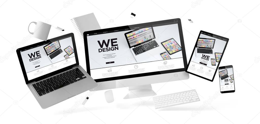  devices with we design website , 3d rendering