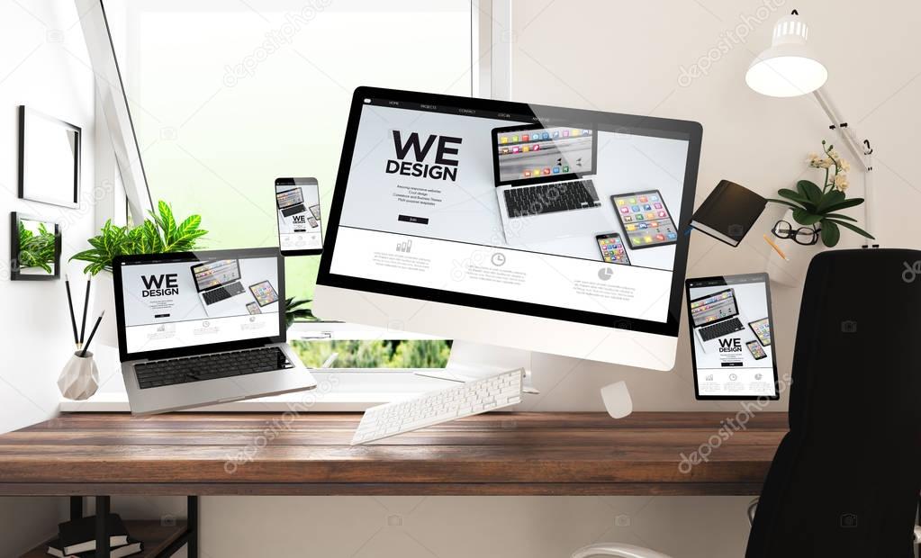  devices with we design website , 3d rendering