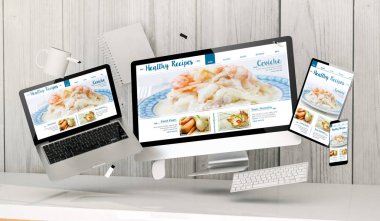 sağlıklı yemek tarifleri Web sitesi gösterilen office araçları 3D render