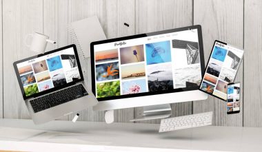 Dijital portföy Web sitesi gösterilen office araçları 3D render