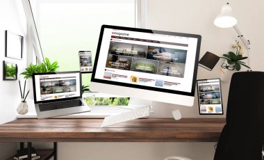 e-dergi ev ofis, 3d render, kayan cihazlarla