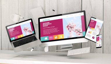 duyarlı ana Web sitesi gösterilen office araçları 3D render 