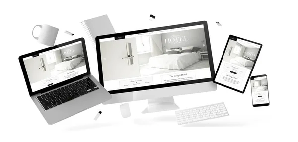 Drijvende Gevaarten Met Grand Hotel Website Rendering — Stockfoto