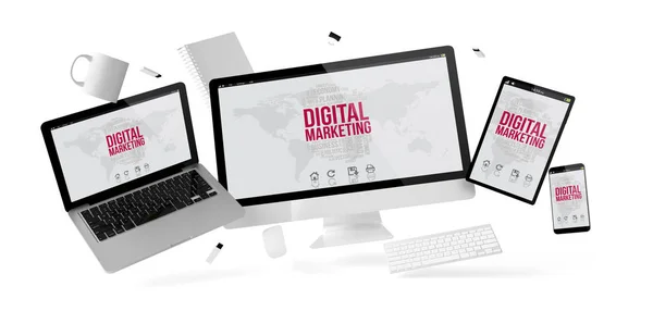 Bürogeräte Mit Digitaler Marketing Website Isoliertes Rendering — Stockfoto