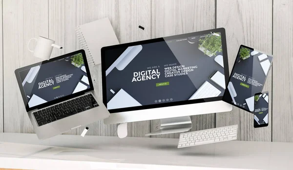 3d rendering of office stuff showing digital agency website