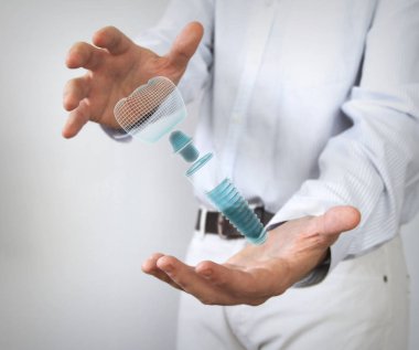 Diş Protez 3d render elinde tutan doktor 