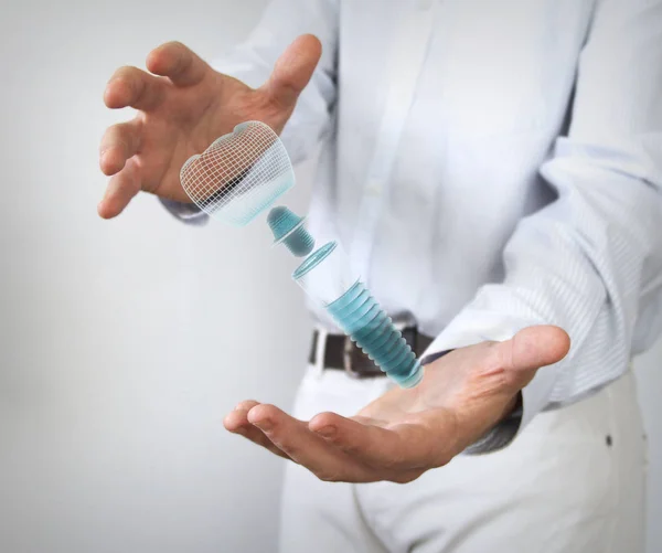 Doctor Holding Dental Prosthesis Hands Rendering — Stock Photo, Image