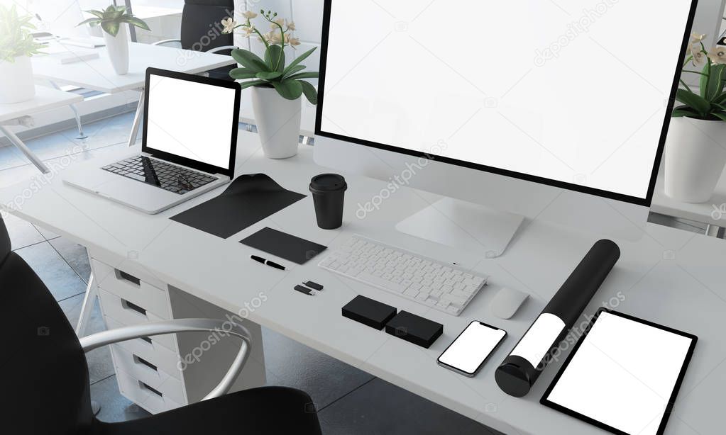 Modern corporate essentials at office desktop 