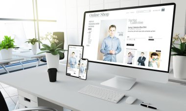online alışveriş ekran cihazlar mockup office 3d render coworking