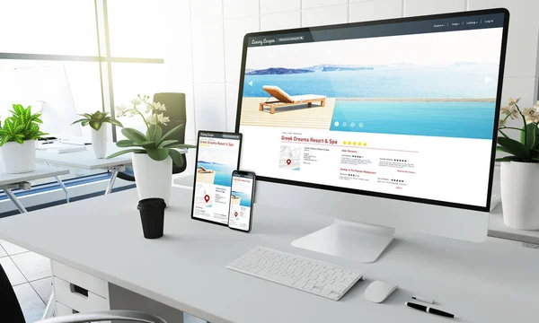 Dizin Ekran Cihazlar Mockup Office Render Coworking — Stok fotoğraf