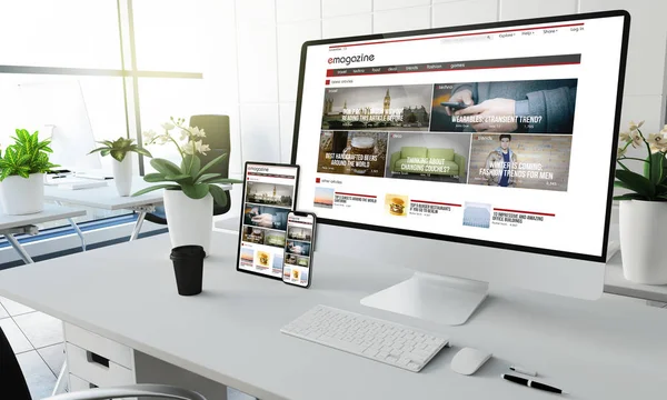 Magazine Screen Devices Mockup Coworking Office Rendering — Stock Photo, Image