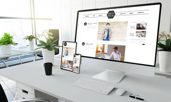 Blog Scherm Apparaten Mockup Kantoor Rendering Coworking — Stockfoto