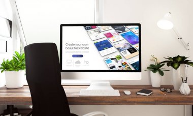 Bilgisayar Web sitesi Oluşturucu üzerinde tablo 3d render ile