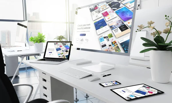 Office Responsive Devices Website Builder Rendering Stockfoto