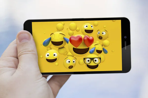 Conceito Comunicações Móveis Emoticons Tela Smartphone Gráficos Tela São Compostas — Fotografia de Stock