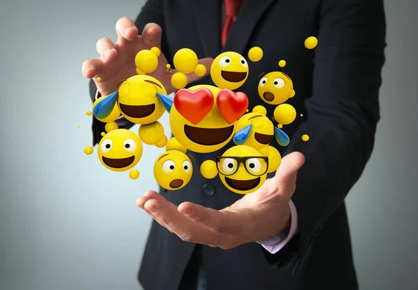 Communicatie Concept Emoticons Hand Van Een Zakenman — Stockfoto