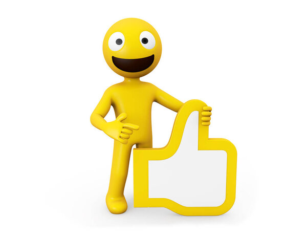 3d rendering yellow character with ok hand icon