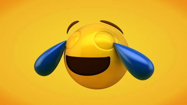 Lachende Emoticon Rendering Met Gele Achtergrond — Stockfoto