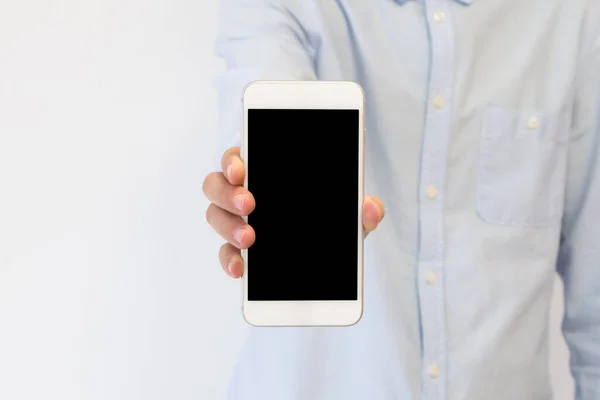 Businessman Showing Phone Screen Mockup — Stock Photo, Image