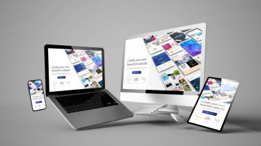 Web sitesi oluşturucu tasarımı 3D görüntüleme ile uçan aygıtlar