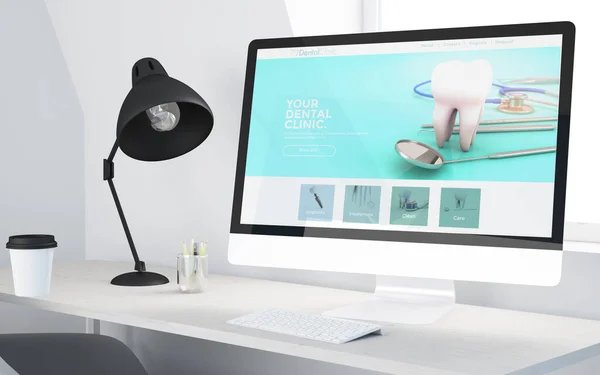 Bureau Minimal Avec Clinique Dentaire Site Web Ordinateur Rendu — Photo