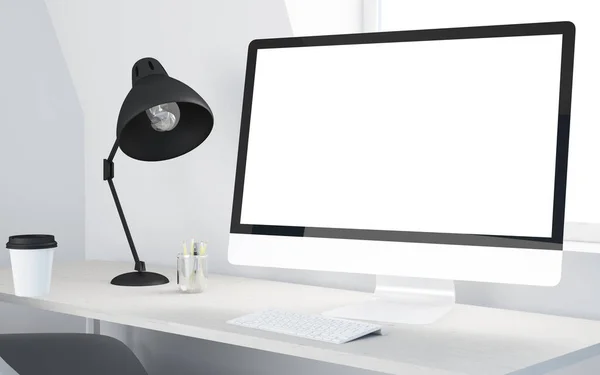 Minimal Desktop Mock Computer Rendering — Stock Photo, Image