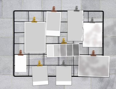 Moodboard metal ızgara 3D görüntüleme üzerinde maket yapıyor 