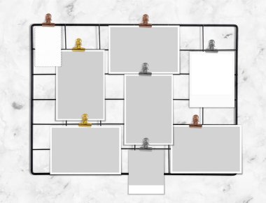 Moodboard metal ızgara 3D görüntüleme üzerinde maket yapıyor 