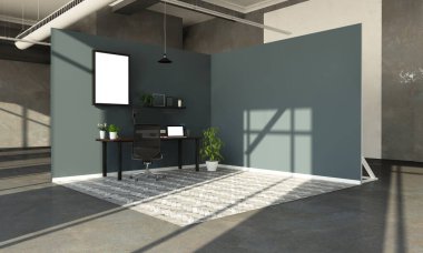 Sergi odası 3D görüntülemedeki ofis masaüstü çalışma yeri