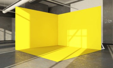 Sarı renk iç salonda 3D görüntüde beliriyor.