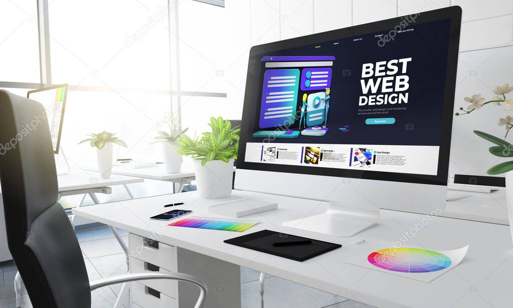 web design studio 3d rendering